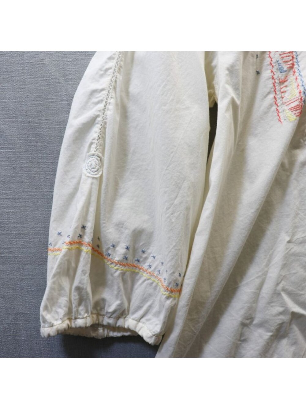 Tsumori Chisato Off White Embroidered Peasant Blouse Top M 3/4 Sleeve Cotton - Picture 9 of 16